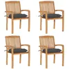 vidaXL Chaises de jardin empilables avec coussins 4 pcs Teck solide