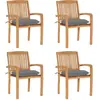 vidaXL Chaises de jardin empilables avec coussins 4 pcs Teck solide