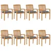 vidaXL Chaises de jardin empilables avec coussins 8 pcs Teck solide