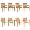 vidaXL Chaises de jardin empilables avec coussins 8 pcs Teck solide