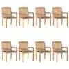 vidaXL Chaises de jardin empilables avec coussins 8 pcs Teck solide