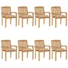 vidaXL Chaises de jardin empilables avec coussins 8 pcs Teck solide