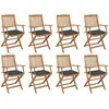 vidaXL Chaises pliables d'extérieur avec coussins 8 pcs Bois d'acacia