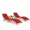vidaXL Chaises longues lot de 2 avec table et coussins Acacia solide