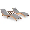 vidaXL Chaises longues 2 pcs avec table et coussins Acacia solide