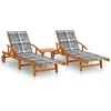 vidaXL Chaises longues 2 pcs avec table et coussins Acacia solide