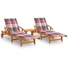 vidaXL Chaises longues 2 pcs avec table et coussins Acacia solide