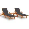 vidaXL Chaises longues 2 pcs avec table et coussins Acacia solide