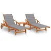 vidaXL Chaises longues 2 pcs avec table et coussins Acacia solide