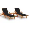 vidaXL Chaises longues 2 pcs avec table et coussins Acacia solide