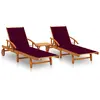 vidaXL Chaises longues 2 pcs avec table et coussins Acacia solide