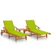vidaXL Chaises longues 2 pcs avec table et coussins Acacia solide