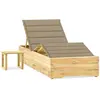vidaXL Chaise longue de jardin avec table et coussin Pin imprégné