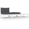 vidaXL Salon de jardin 3 pcs avec coussins Blanc Bois de pin massif