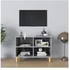 vidaXL Meuble TV avec pieds en bois massif Gris béton 69,5x30x50 cm