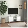 vidaXL Meuble TV avec pieds en bois Blanc brillant 103,5x35x50 cm