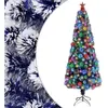 vidaXL Arbre de Noël artificiel pré-éclairé blanc/bleu fibre optique