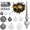 vidaXL Set de boules de Noël avec pic et 300 LED 120pcs Blanc et gris