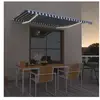 vidaXL Auvent automatique capteur de vent LED 450x350 cm Bleu et blanc