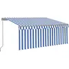 vidaXL Auvent manuel rétractable avec store 3x2,5 m Bleu et blanc