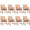 vidaXL Chaises à dîner d'extérieur 8 pcs avec coussins Acacia massif