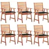 vidaXL Chaises à dîner d'extérieur 6 pcs avec coussins Acacia massif