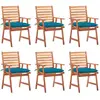 vidaXL Chaises à dîner d'extérieur 6 pcs avec coussins Acacia massif