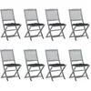 vidaXL Chaises pliables d'extérieur 8 pcs avec coussins Bois d'acacia