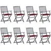 vidaXL Chaises pliables d'extérieur 8 pcs avec coussins Bois d'acacia