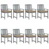 vidaXL Chaises de jardin et coussins lot de 8 Bois acacia solide Gris