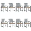 vidaXL Chaises de jardin avec coussins 8 pcs Bois d'acacia solide Gris