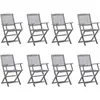 vidaXL Chaises pliables d'extérieur 8 pcs avec coussins Bois d'acacia