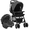 vidaXL Poussette pour bébé 3-en-1 Gris foncé et noir Acier