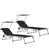 vidaXL Chaises longues pliables et toit 2 pcs Aluminium textilène Noir