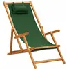 vidaXL Chaise pliable de plage bois d'eucalyptus solide et tissu vert