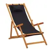 vidaXL Chaise pliable de plage bois d'eucalyptus solide et tissu noir