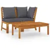 vidaXL Salon de jardin 3pcs et coussin gris foncé Bois d'acacia solide