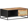 vidaXL Table basse 90x50x35cm Bois de manguier brut et canne naturelle