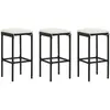 vidaXL Tabourets de bar avec coussins lot de 3 noir résine tressée