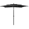 vidaXL Parasol à 3 niveaux avec mât en aluminium Noir 2,5x2,5 m
