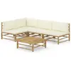 vidaXL Salon de jardin 5 pcs avec coussins blanc crème Bambou