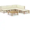 vidaXL Salon de jardin 6 pcs avec coussins blanc crème Bambou