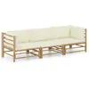 vidaXL Salon de jardin 3 pcs avec coussins blanc crème Bambou