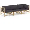 vidaXL Salon de jardin 3 pcs avec coussins gris foncé Bambou