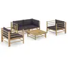 vidaXL Salon de jardin 5 pcs avec coussins gris foncé Bambou