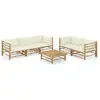 vidaXL Salon de jardin 6 pcs avec coussins blanc crème Bambou