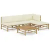 vidaXL Salon de jardin 5 pcs avec coussins blanc crème Bambou