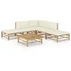 vidaXL Salon de jardin 6 pcs avec coussins blanc crème bambou