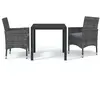vidaXL Mobilier à dîner de jardin et coussins 3pcs Résine tressée Gris