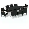 vidaXL Mobilier à dîner de jardin et coussins 9pcs Résine tressée Noir